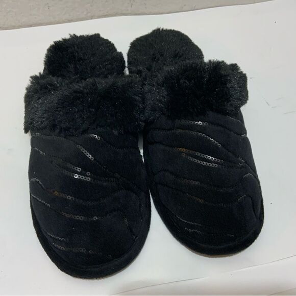 Dearfoams black clogs  Sequined Slippers large 9-10 - Picture 2 of 7